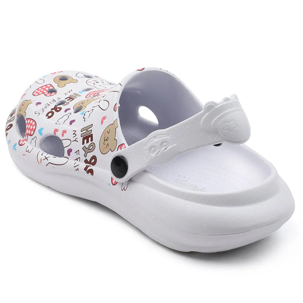 Lucy & Luke White Casual Slingback Printed Clogs For Kids ALEX-K3E By Liberty Vibration Reduction Tech