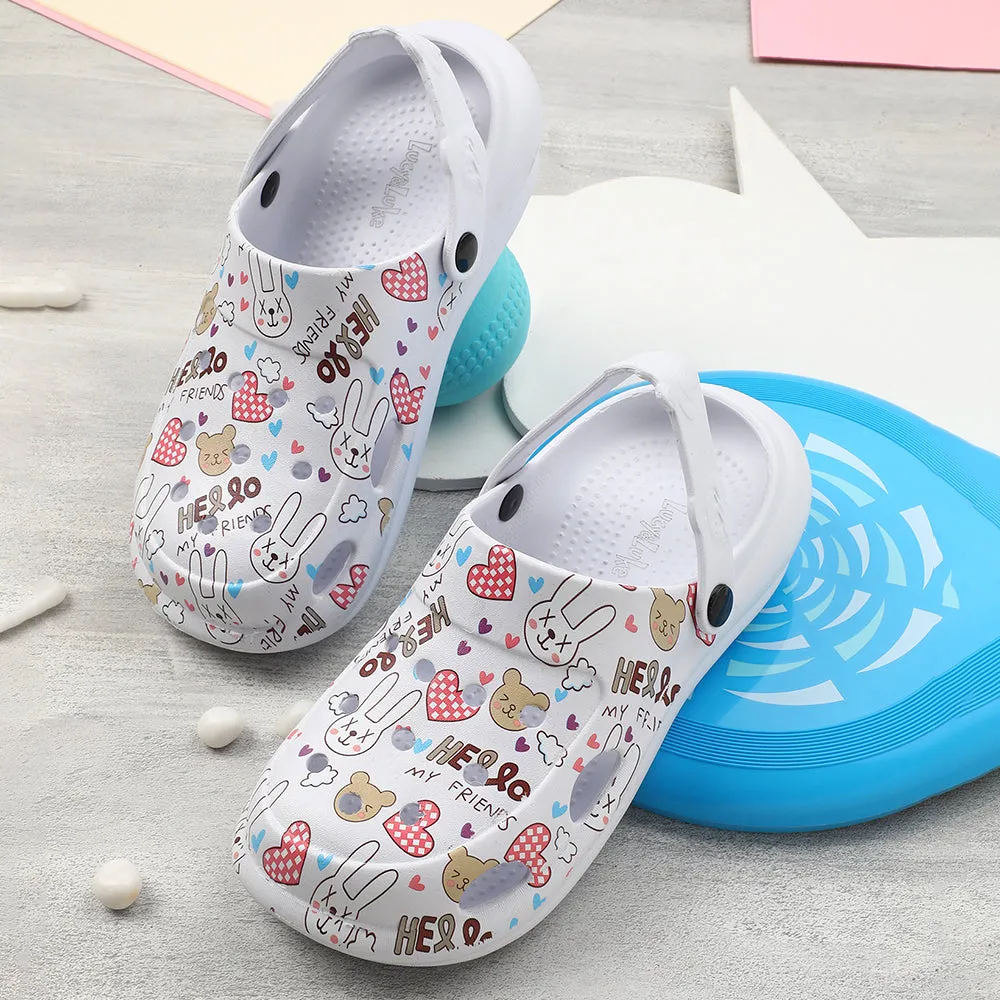 Lucy & Luke White Casual Slingback Printed Clogs For Kids ALEX-K3E By Liberty StablePlatform