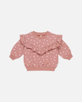 Comfort - fit Quincy Mae Ruffle Sweatshirt - Lipstick Hearts
