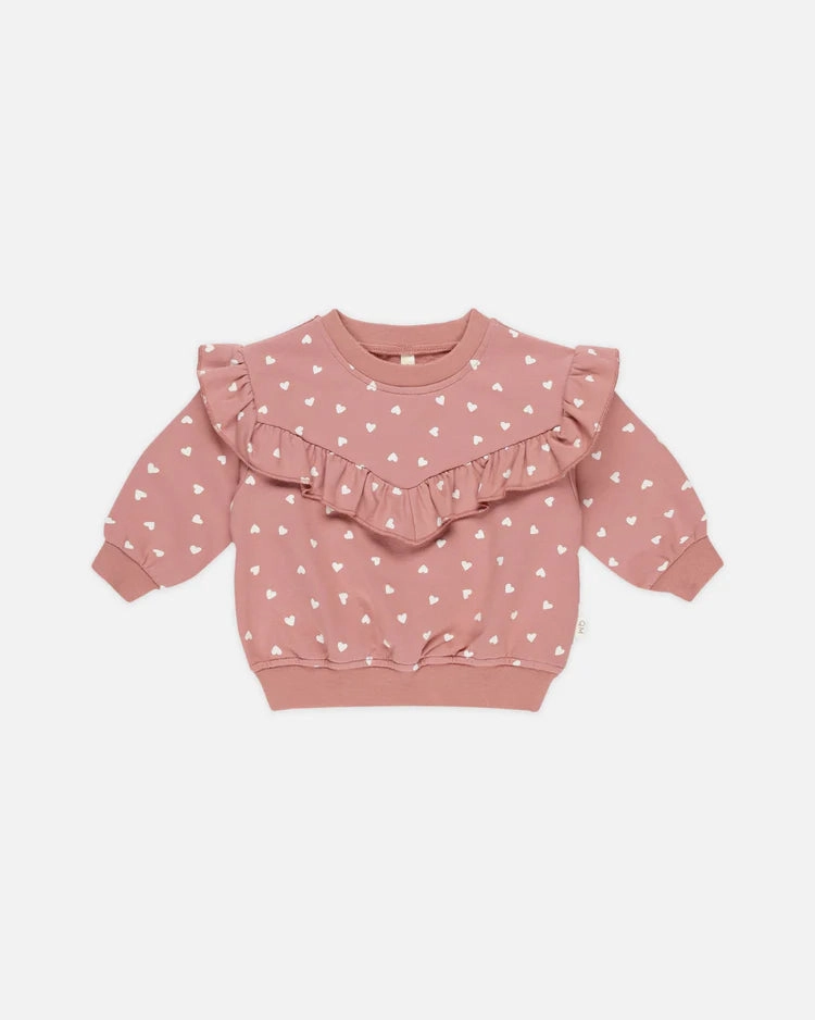 Quincy Mae Ruffle Sweatshirt - Lipstick Hearts Sporty Animal print clothes for children
