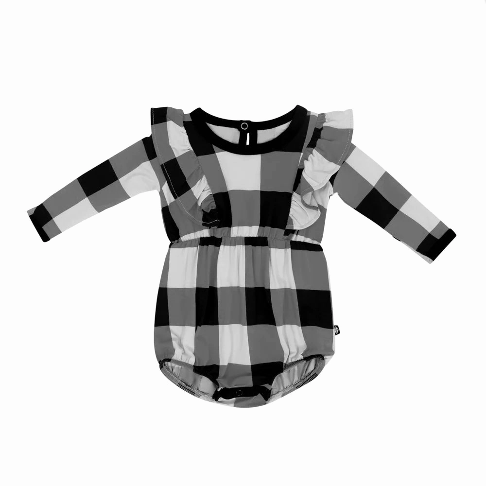 Kyte Baby Long Sleeve Bubble Romper -  Midnight Plaid SmoothEdgeTrim