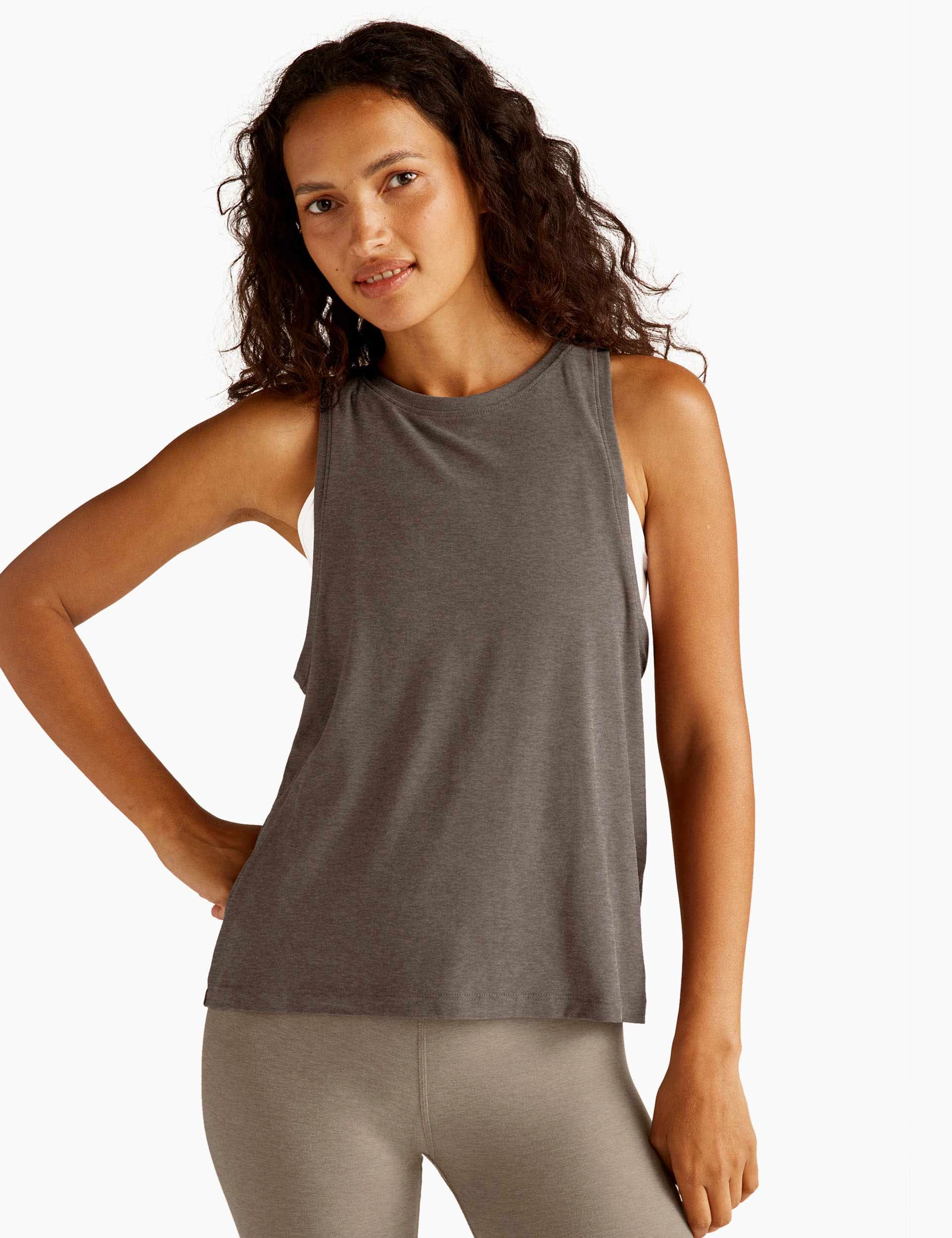 Featherweight Rebalance Tank - Soft Umber Heather Sweat Absorbing Lining WideNeckOpening