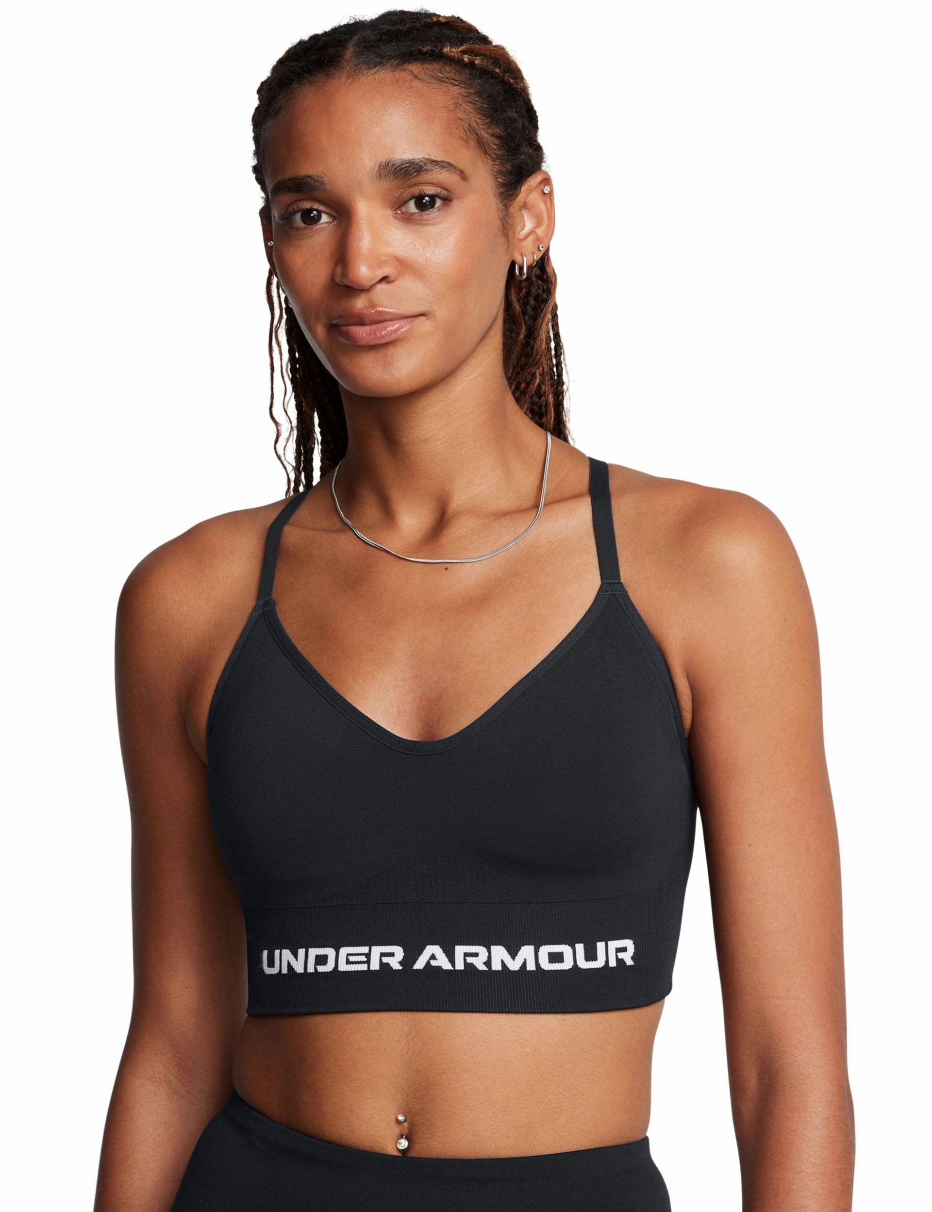 Lightweight Performance Material Embroidered seams Vanish Seamless Low Sports Bra - Black/White