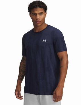 Stretchable Fabric Vanish Seamless Novelty Short Sleeve - Midnight Navy/White