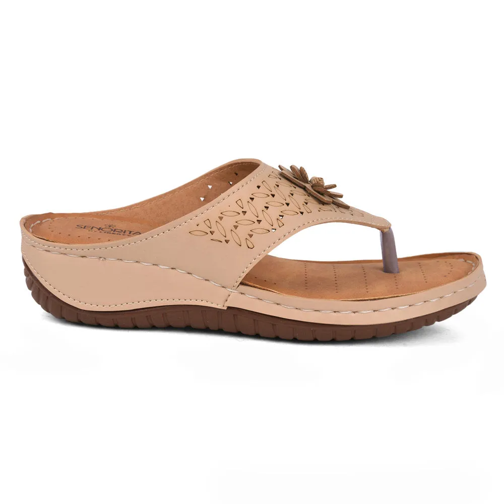 Senorita Casual Beige Slippers For Women LAF-756 By Liberty Low Impact Durable Midsole Foam