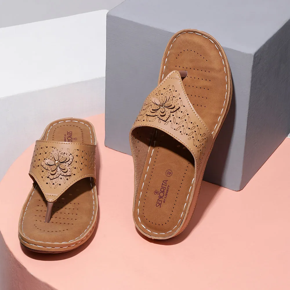 customer - loyalty Elastic cuffs Senorita Casual Beige Slippers For Women LAF-756 By Liberty