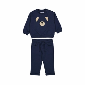 Mayoral 2pc Pullover Sweatshirt & Pants - Navy Blue Bear Faux fur kids' clothing