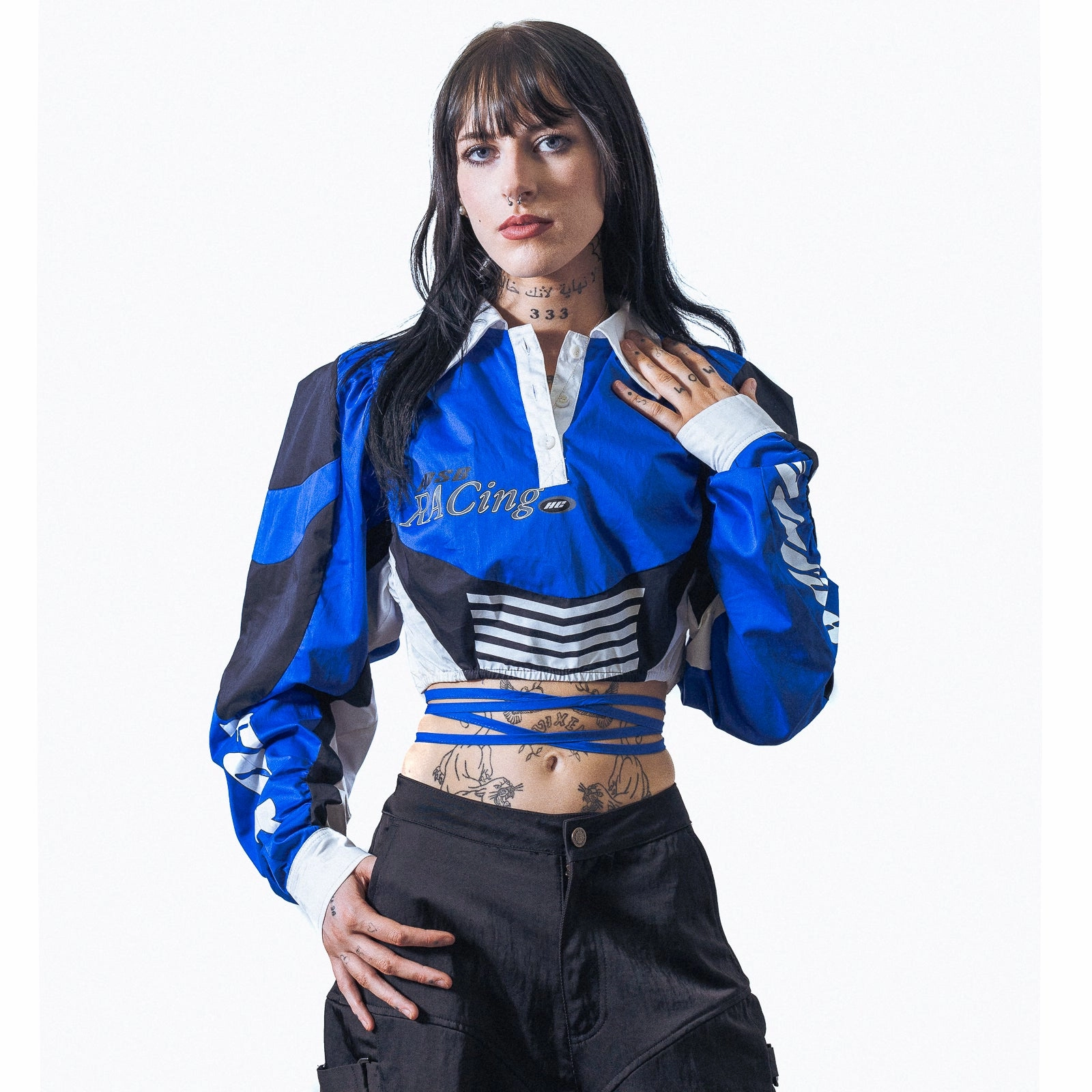 Womens Andersson Bell Josie Racing Crop Shirt 'Blue' Stylish Blouse Laid-Back Outfit