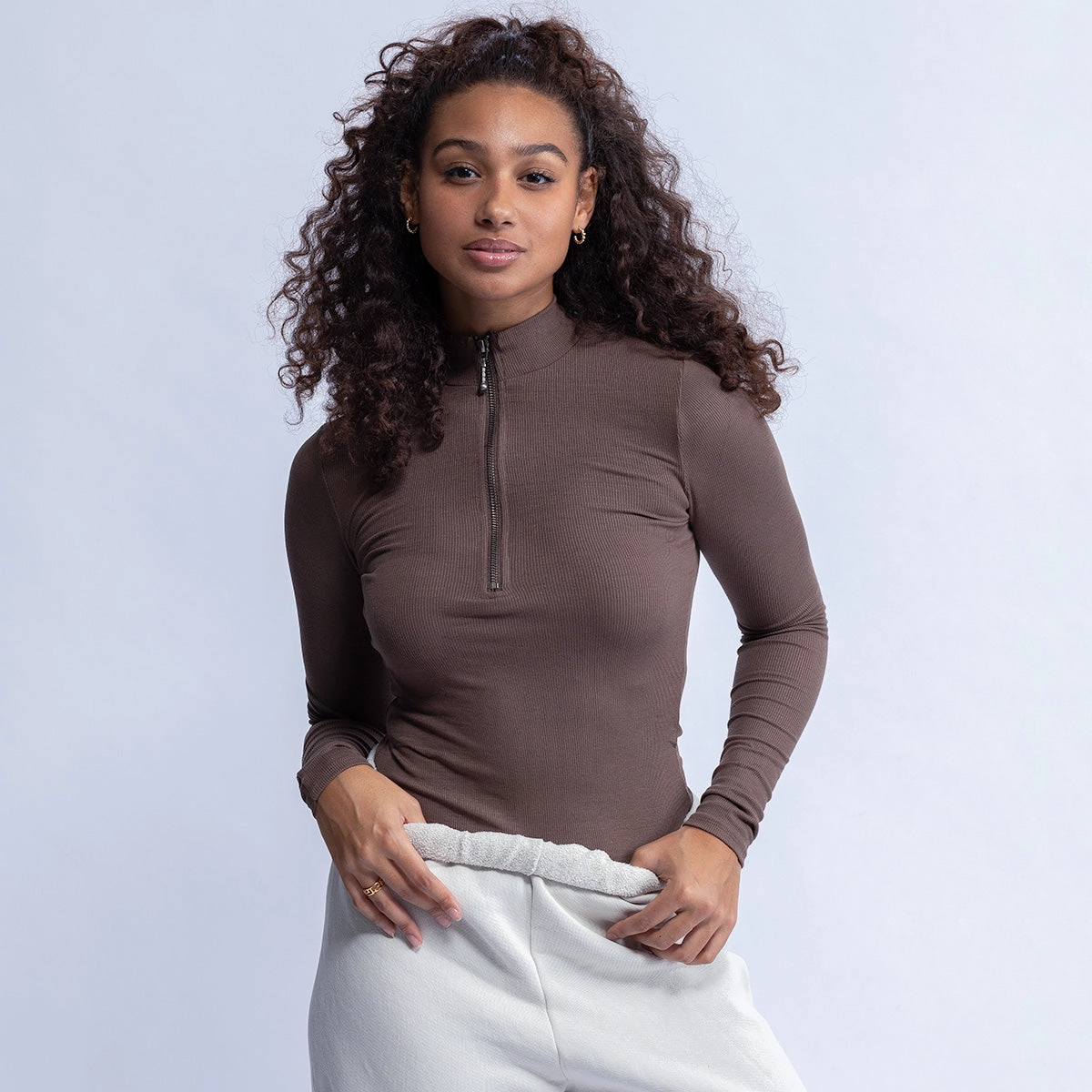 Business Outfit Ventilated Back Panels Joah Brown Half Zip Mock Neck 'Brown'