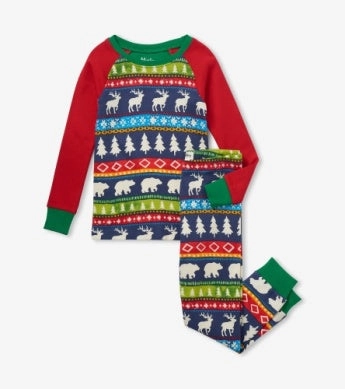 Hatley Raglan Cotton Pajama Set - Navy Painted Fairisle Charming